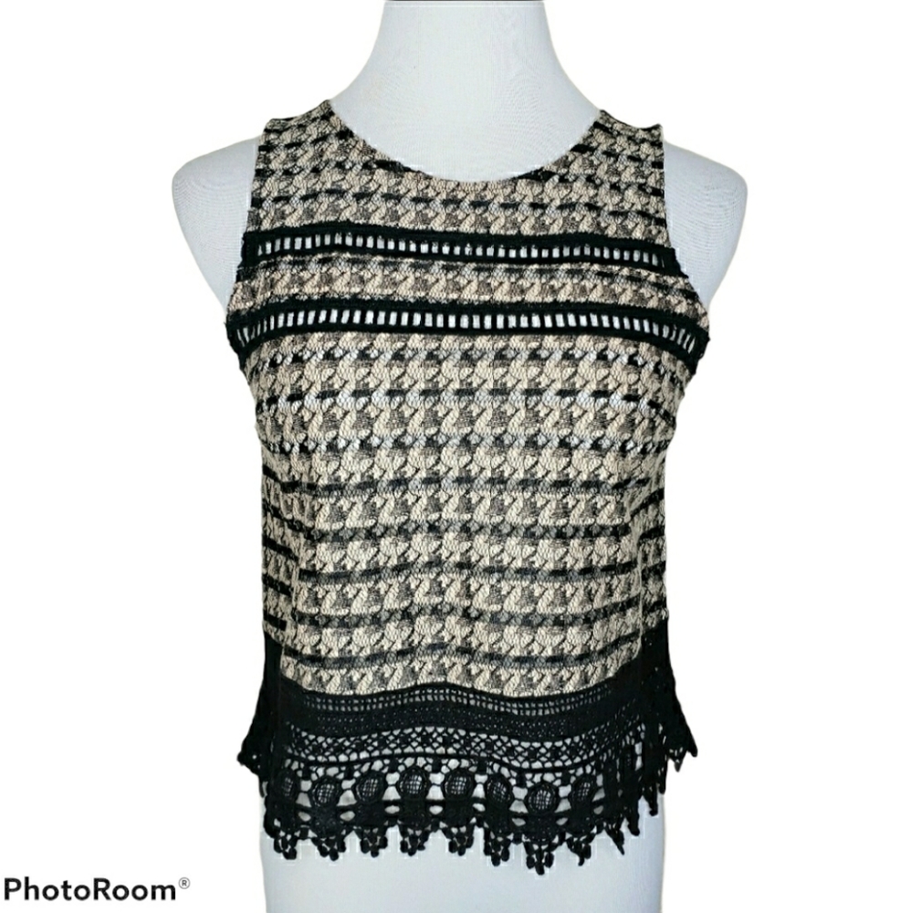 Astr Lacy Openwork Sleeveless Top Black & Tan Size XS - Picture 11 of 11